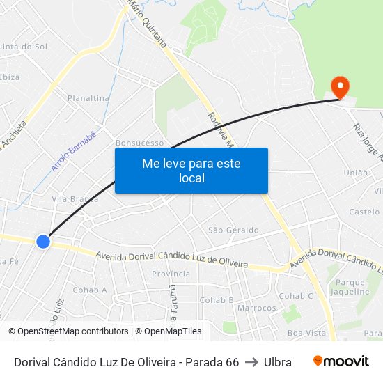Dorival Cândido Luz De Oliveira - Parada 66 to Ulbra map