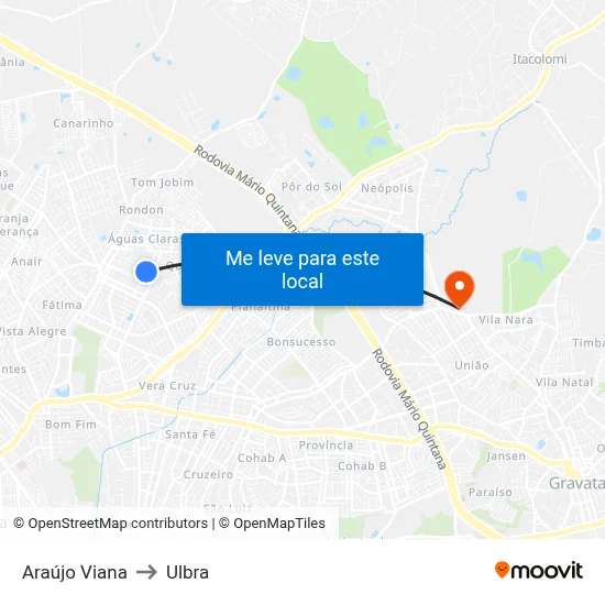 Araújo Viana to Ulbra map