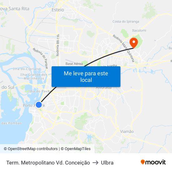 Term. Metropolitano Vd. Conceição to Ulbra map