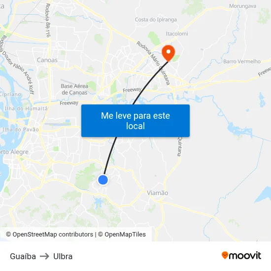 Guaíba to Ulbra map
