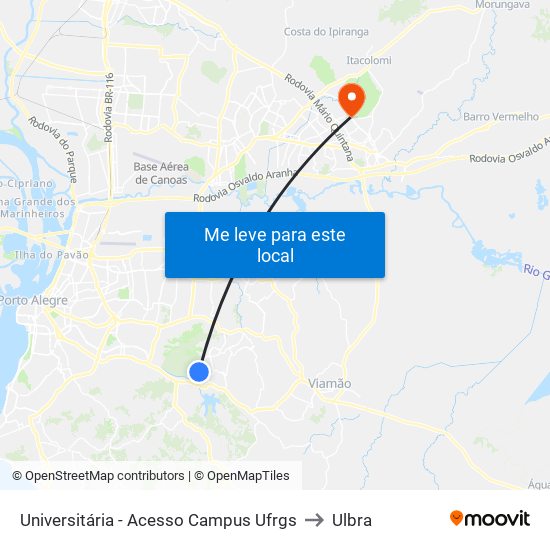 Universitária - Acesso Campus Ufrgs to Ulbra map