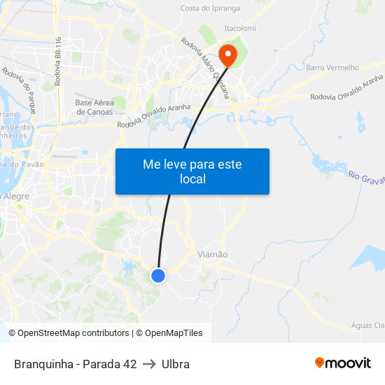 Branquinha - Parada 42 to Ulbra map