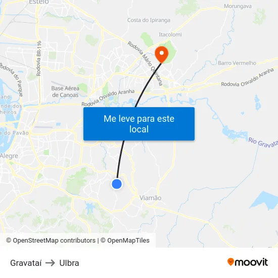 Gravataí to Ulbra map