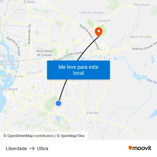 Liberdade to Ulbra map