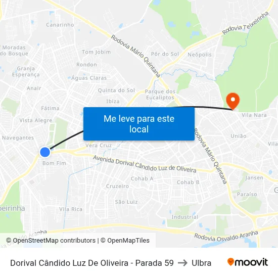 Dorival Cândido Luz De Oliveira - Parada 59 to Ulbra map