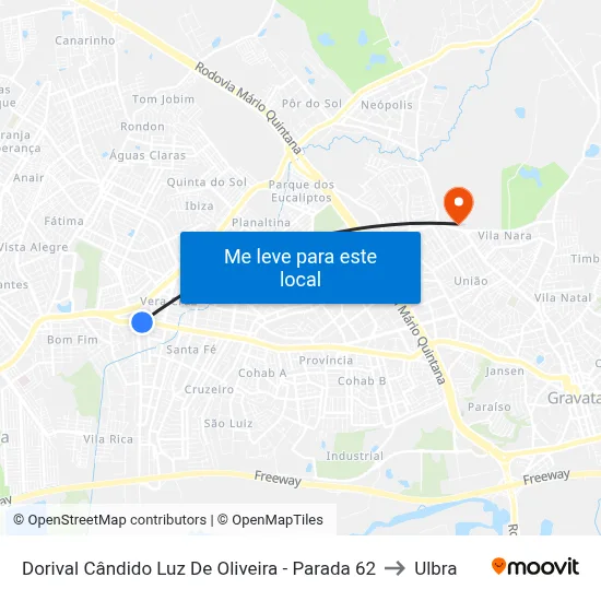 Dorival Cândido Luz De Oliveira - Parada 62 to Ulbra map
