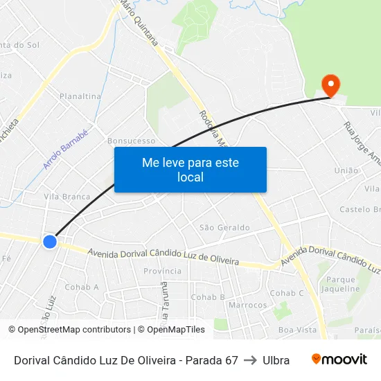 Dorival Cândido Luz De Oliveira - Parada 67 to Ulbra map