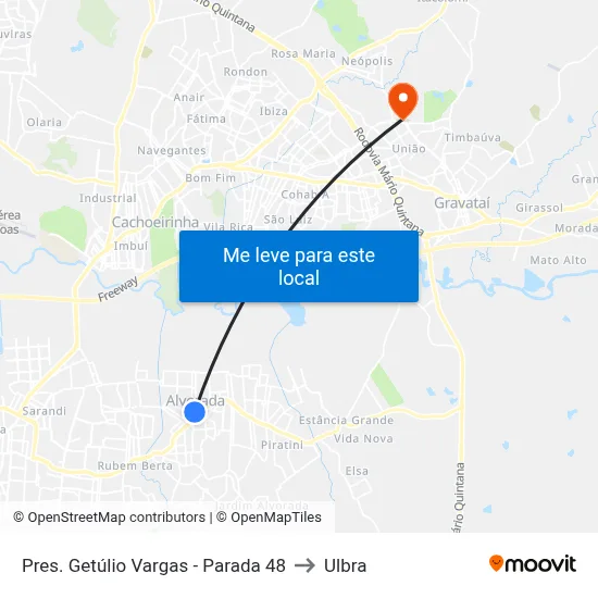 Pres. Getúlio Vargas - Parada 48 to Ulbra map