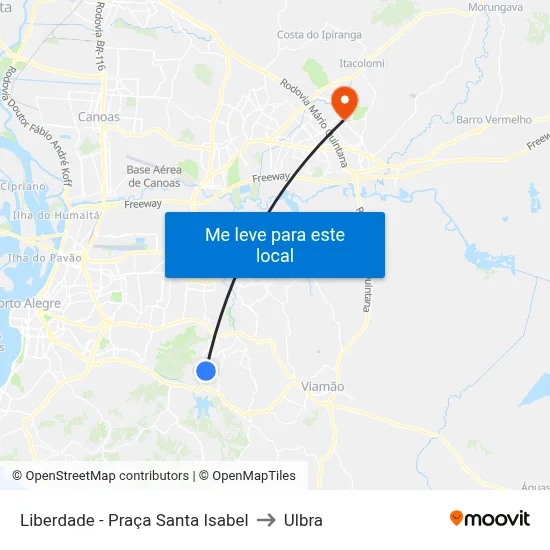 Liberdade - Praça Santa Isabel to Ulbra map