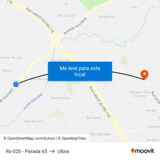 Rs-020 - Parada 65 to Ulbra map