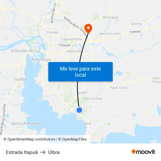 Estrada Itapuã to Ulbra map