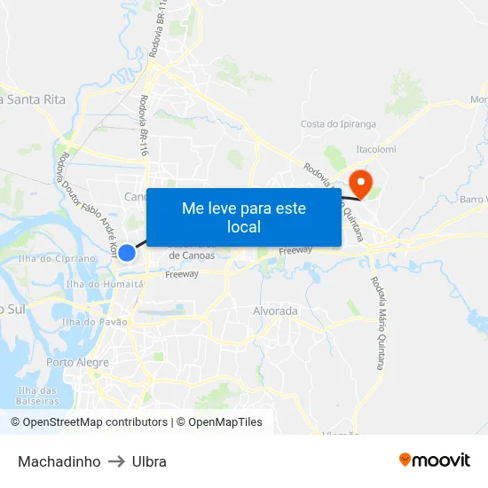 Machadinho to Ulbra map