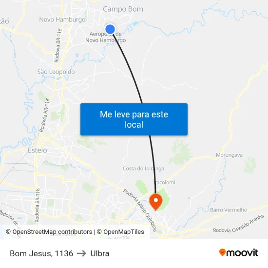 Bom Jesus, 1136 to Ulbra map