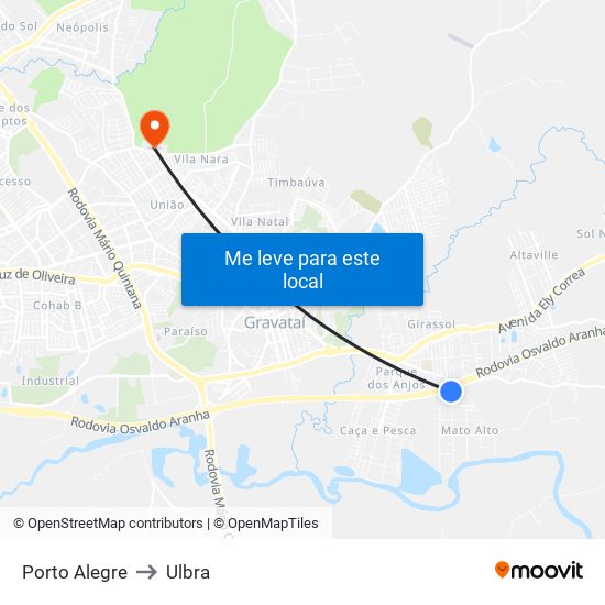 Porto Alegre to Ulbra map