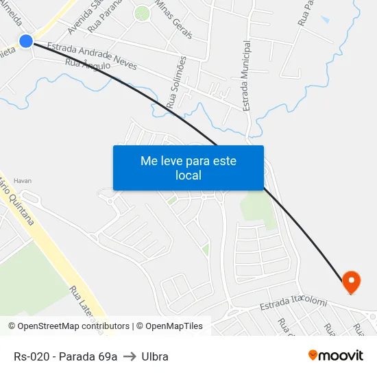 Rs-020 - Parada 69a to Ulbra map