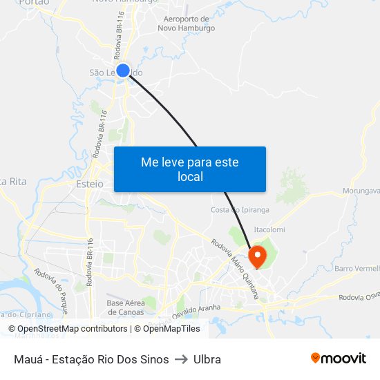 Mauá - Estação Rio Dos Sinos to Ulbra map