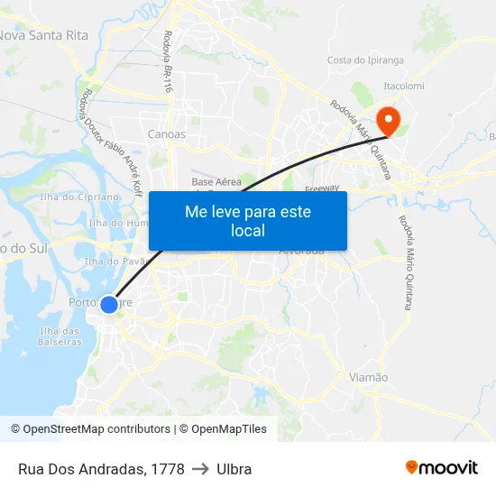 Rua Dos Andradas, 1778 to Ulbra map