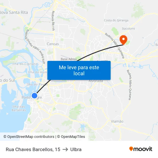 Rua Chaves Barcellos, 15 to Ulbra map