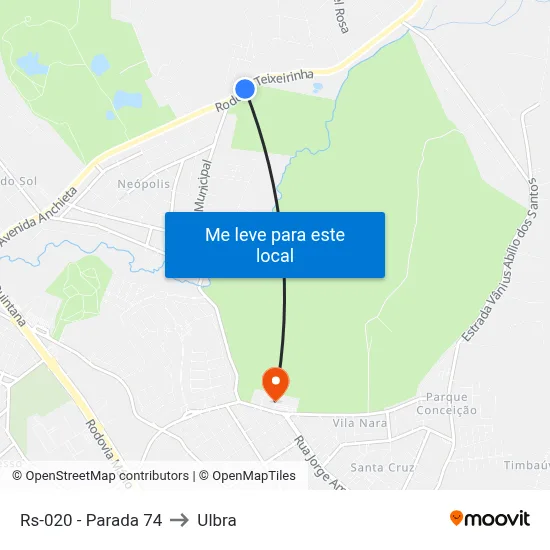 Rs-020 - Parada 74 to Ulbra map
