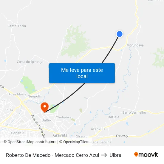 Roberto De Macedo - Mercado Cerro Azul to Ulbra map
