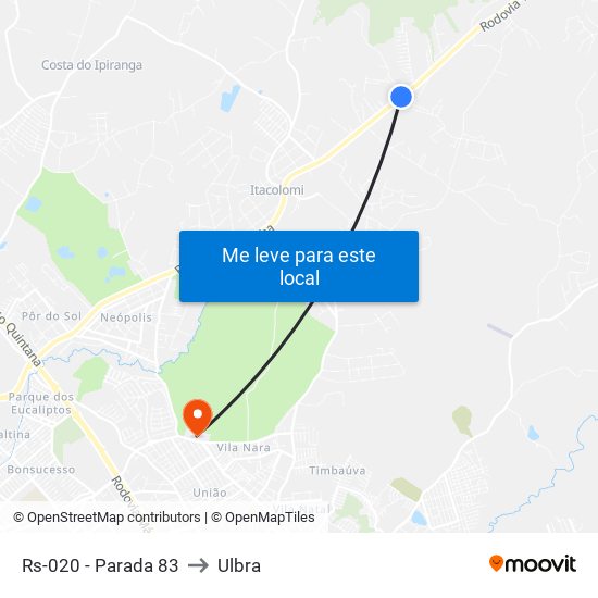 Rs-020 - Parada 83 to Ulbra map