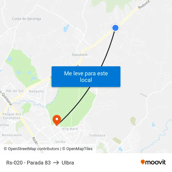 Rs-020 - Parada 83 to Ulbra map