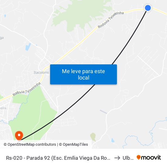 Rs-020 - Parada 92 (Esc. Emília Viega Da Rocha) to Ulbra map