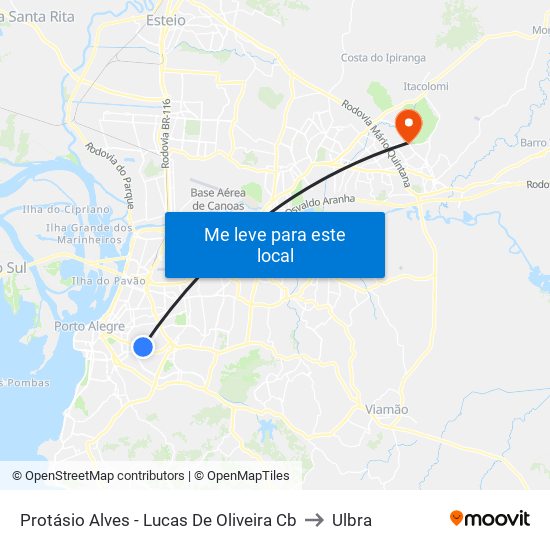 Protásio Alves - Lucas De Oliveira Cb to Ulbra map