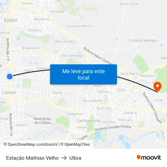 Estação Mathias Velho to Ulbra map