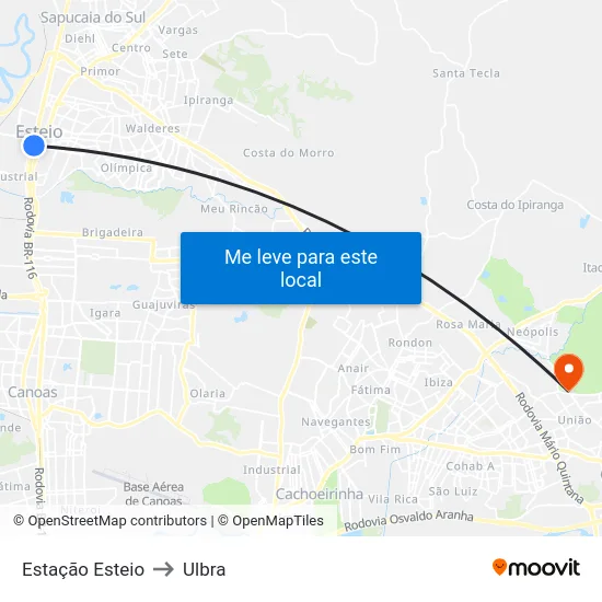 Estação Esteio to Ulbra map