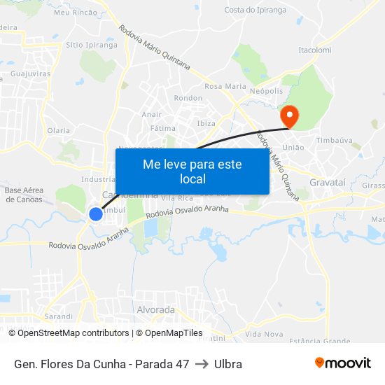 Gen. Flores Da Cunha - Parada 47 to Ulbra map