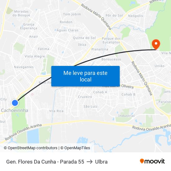 Gen. Flores Da Cunha - Parada 55 to Ulbra map