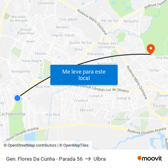 Gen. Flores Da Cunha - Parada 56 to Ulbra map