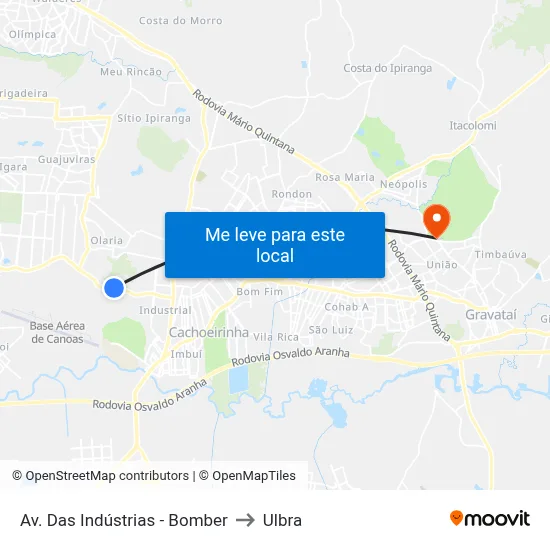 Av. Das Indústrias - Bomber to Ulbra map
