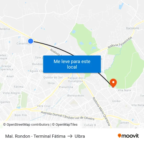 Mal. Rondon - Terminal Fátima to Ulbra map