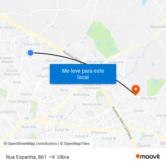 Rua Espanha, 861 to Ulbra map