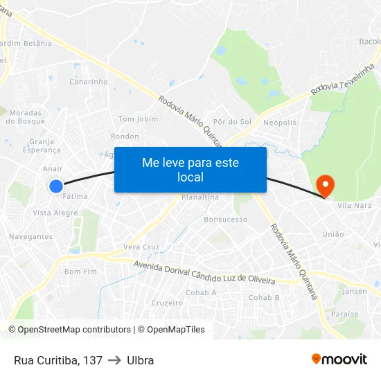 Rua Curitiba, 137 to Ulbra map