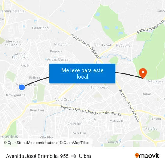Avenida José Brambila, 955 to Ulbra map