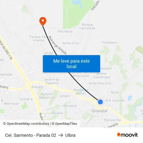 Cel. Sarmento - Parada 02 to Ulbra map