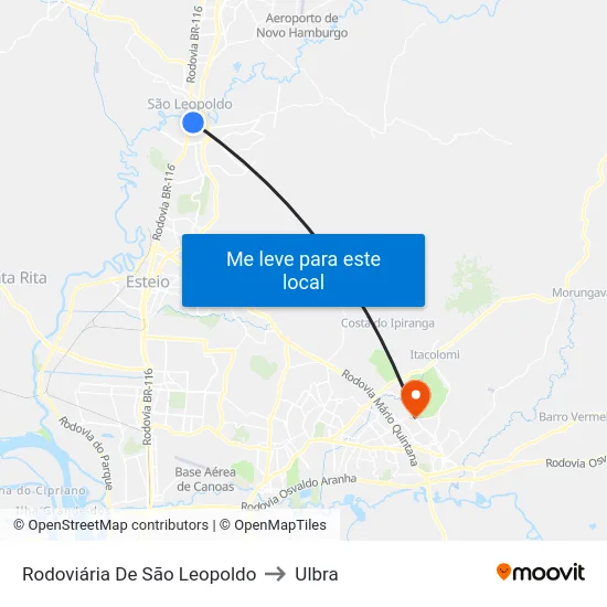 Rodoviária De São Leopoldo to Ulbra map