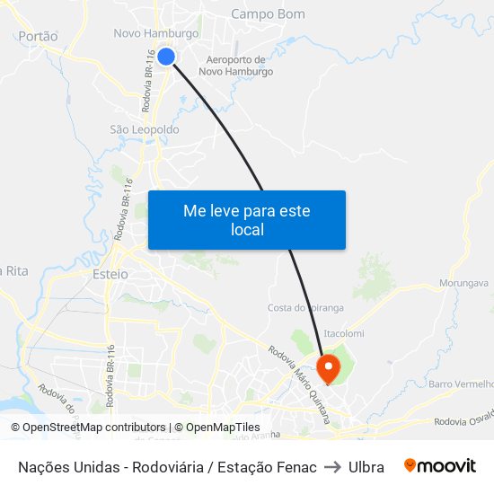 Nações Unidas - Rodoviária / Estação Fenac to Ulbra map