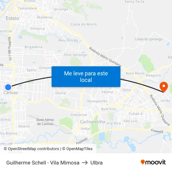 Guilherme Schell - Vila Mimosa to Ulbra map