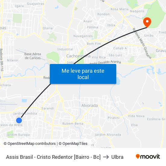 Assis Brasil - Cristo Redentor [Bairro - Bc] to Ulbra map