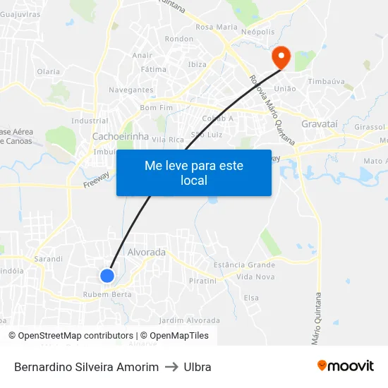 Bernardino Silveira Amorim to Ulbra map