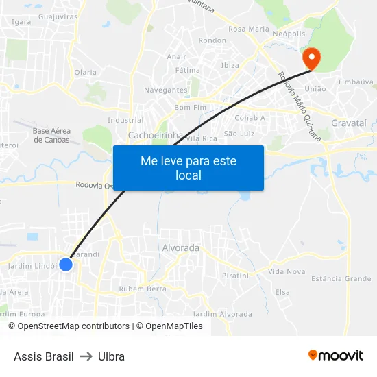 Assis Brasil to Ulbra map