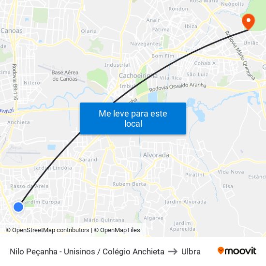 Nilo Peçanha - Unisinos / Colégio Anchieta to Ulbra map