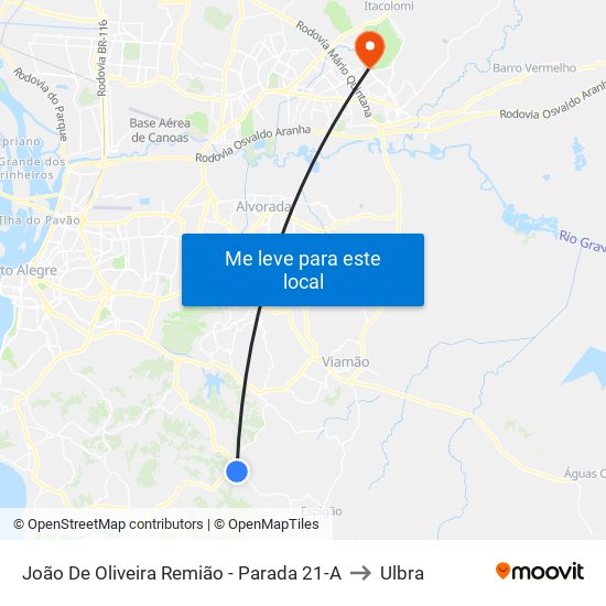 João De Oliveira Remião - Parada 21-A to Ulbra map