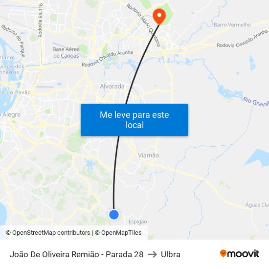 João De Oliveira Remião - Parada 28 to Ulbra map