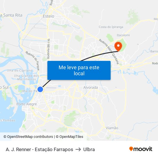 A. J. Renner - Estação Farrapos to Ulbra map