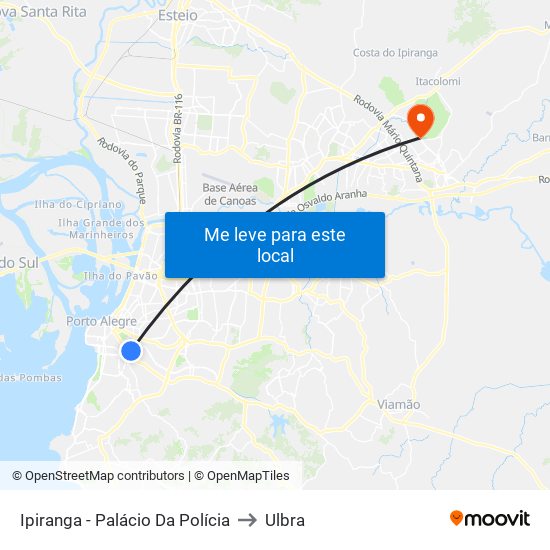 Ipiranga - Palácio Da Polícia to Ulbra map